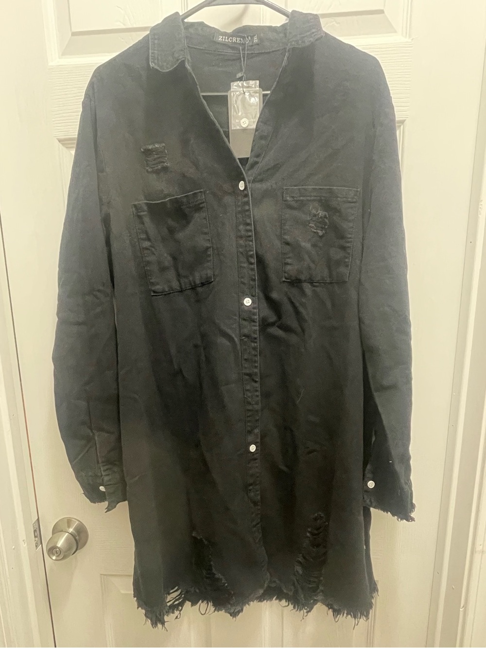 Distressed Black Button-Up Shirt Dress
